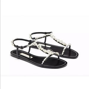 ZARA T-Strap Pearl Sandal Shoes size 38
